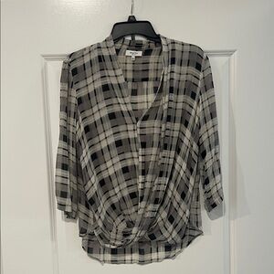 Babaton Silk Black and Gray Plaid Women's Blouse